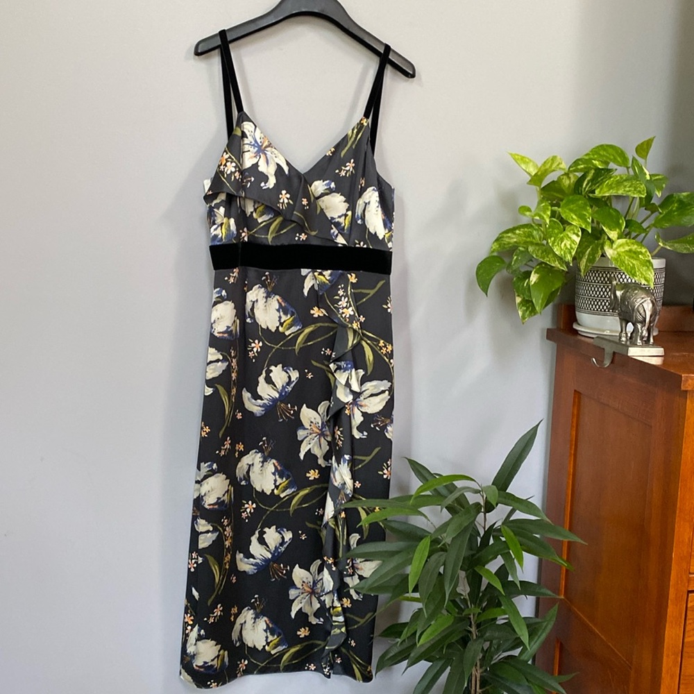 Cinq a Sept Leena floral velvet-trim silk dress 6